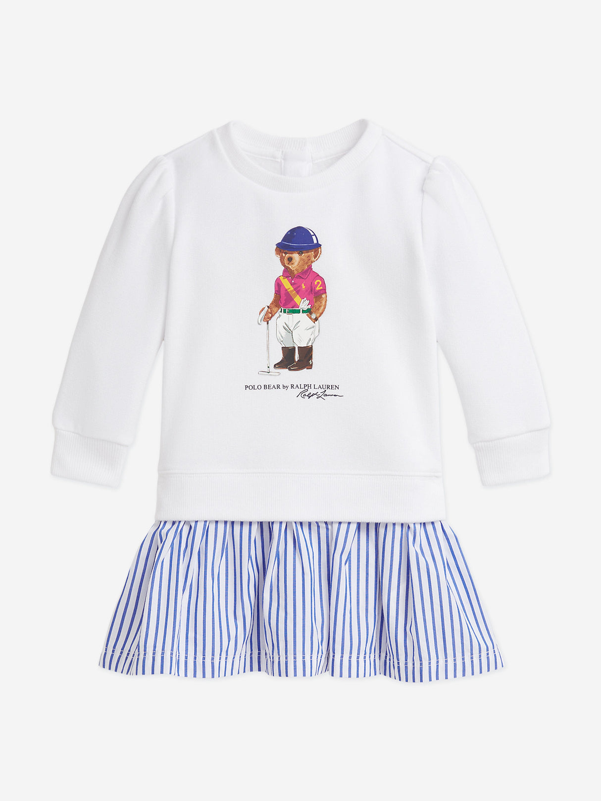 Ralph Lauren Baby Girls Polo Bear Sweater Dress in White