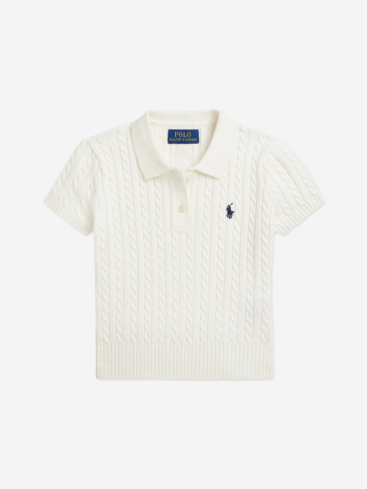 Ralph Lauren Girls Cable Knit Polo Shirt in White