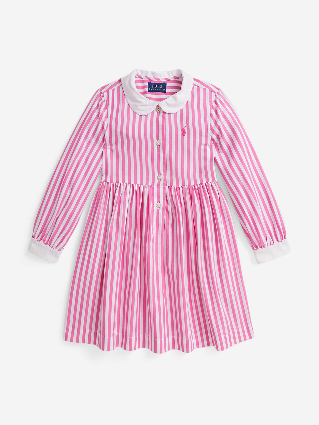 Ralph Lauren Girls Striped Poplin Shirt Dress in Pink
