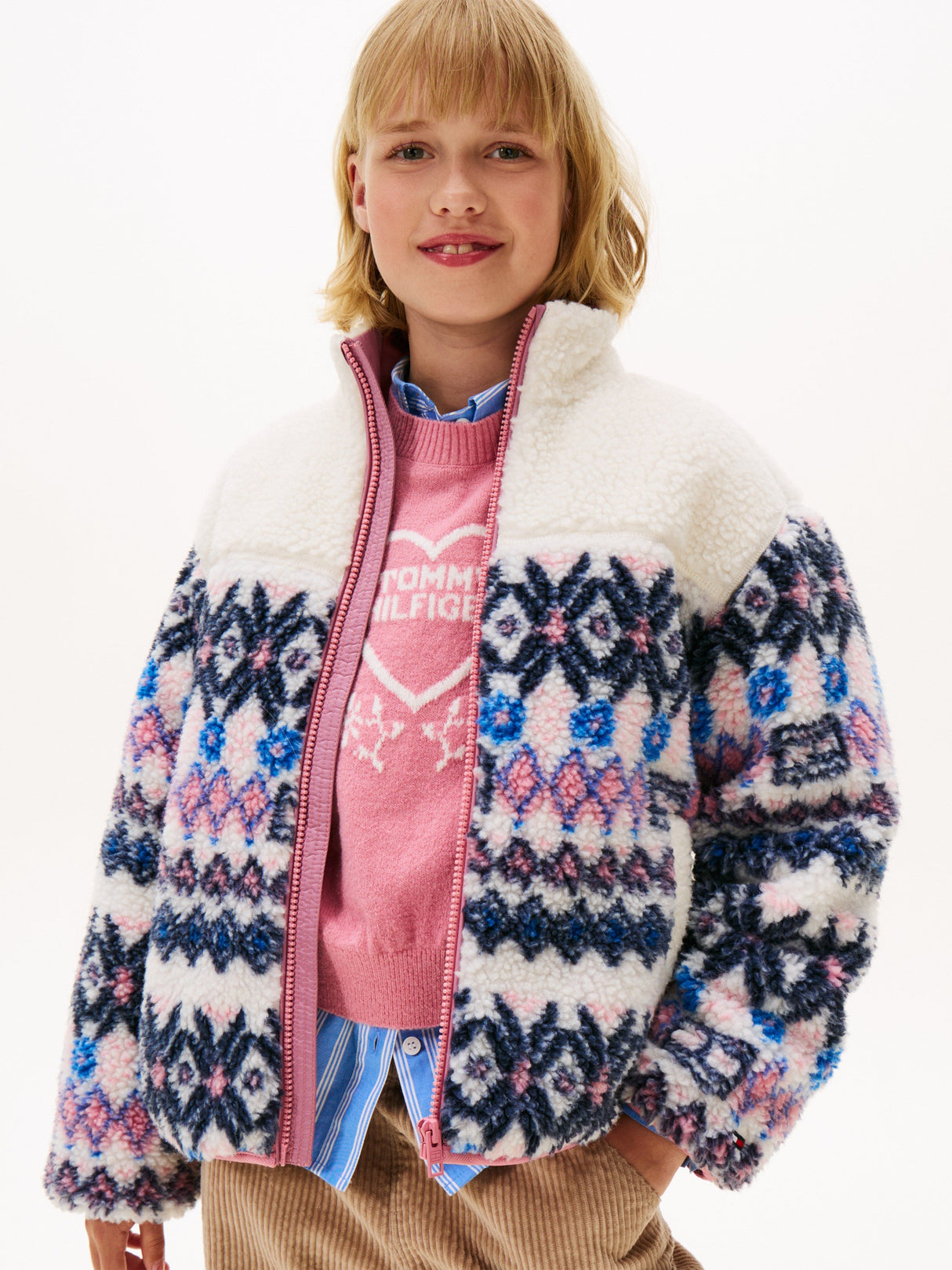 Tommy Hilfiger Girls Fair Isle Teddy Jacket in Ivory