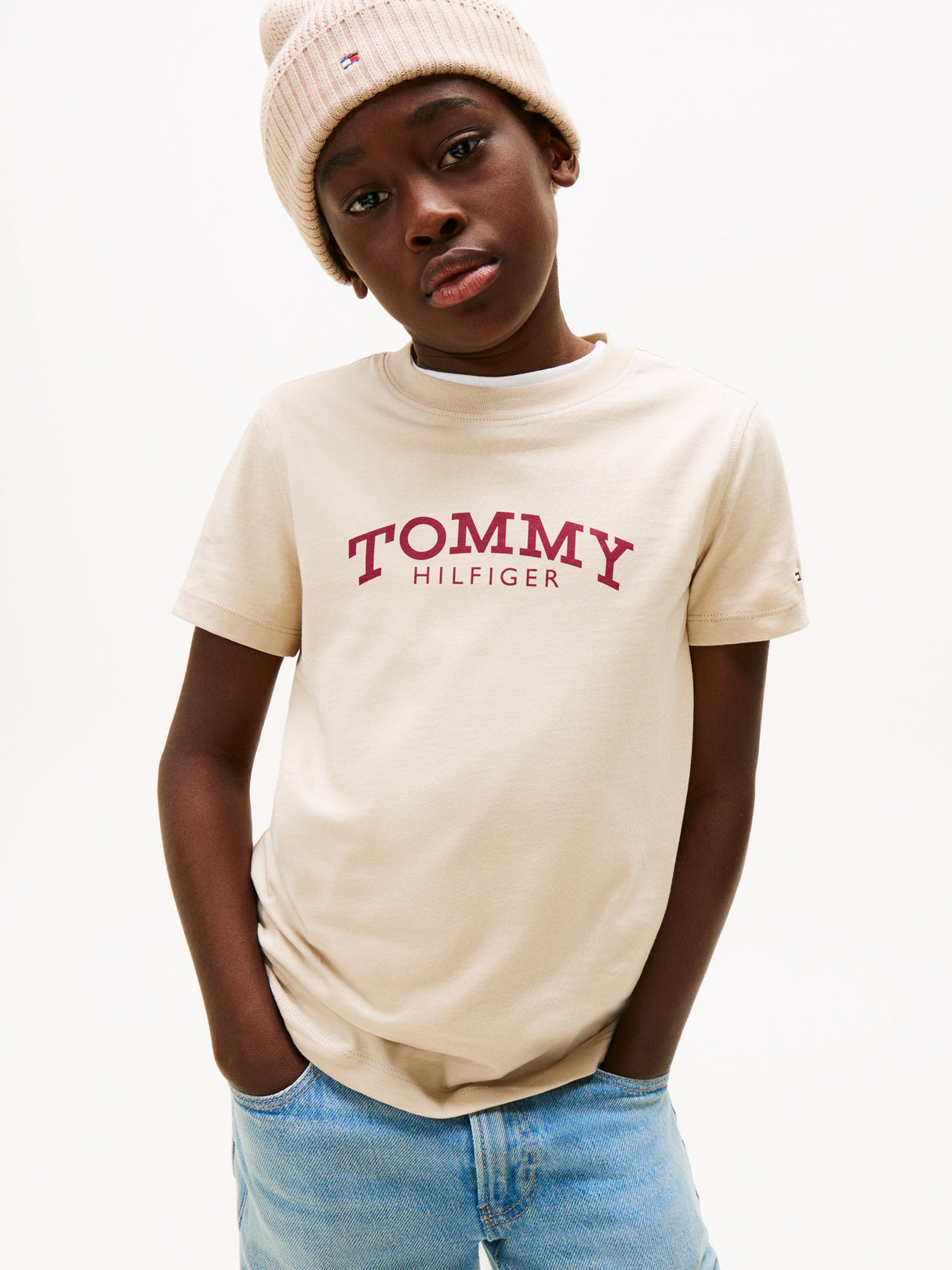 Tommy Hilfiger Boys Monotype Print Graphic T-Shirt in Beige
