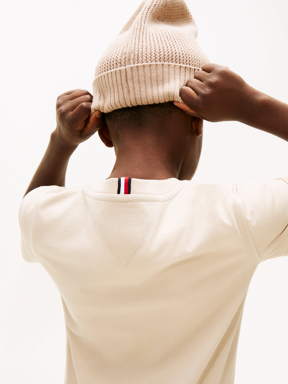 Tommy Hilfiger Boys Monotype Print Graphic T-Shirt in Beige