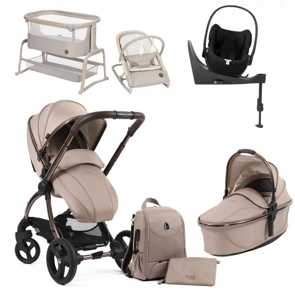 Egg 3 Premium Travel System Bundle in SE Houndstooth Almond, With Car Seat & Base.
