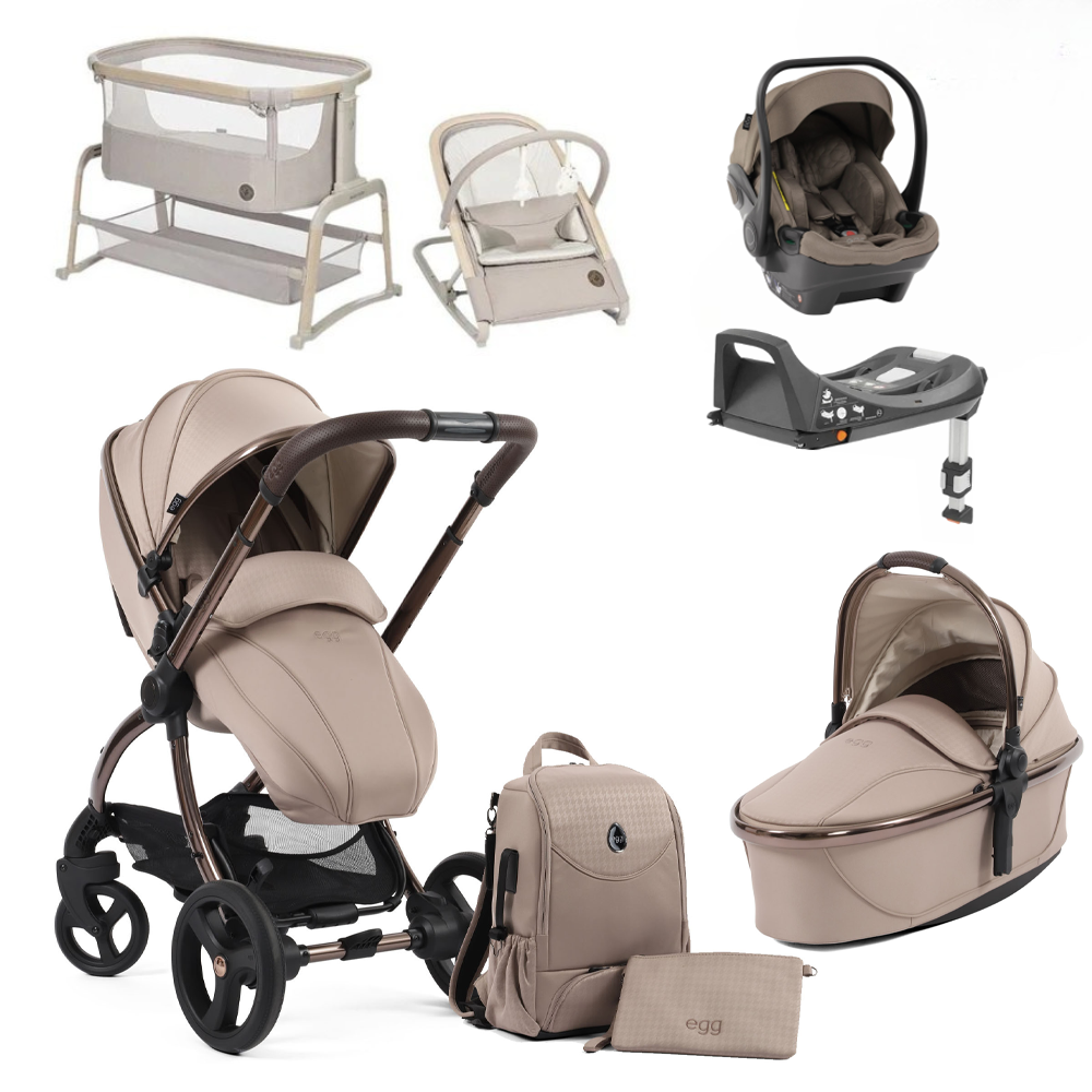 Egg 3 Premium Travel System Bundle in SE Houndstooth Almond, With Car Seat & Base.