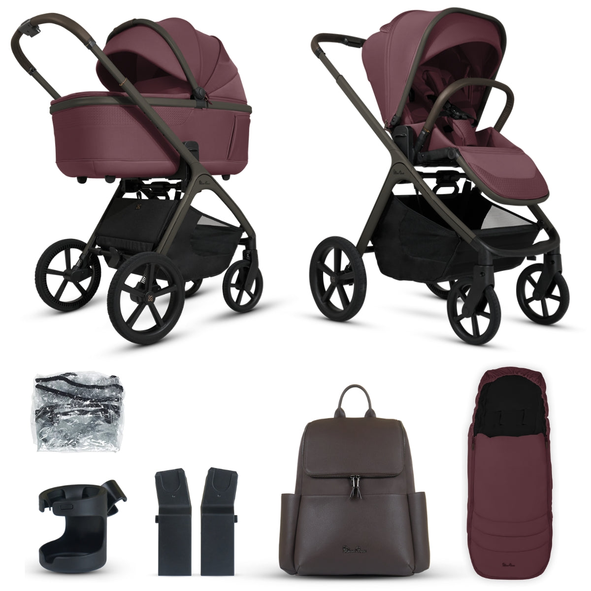 Silver Cross Cove Pram + Accessory Bundle, Damson