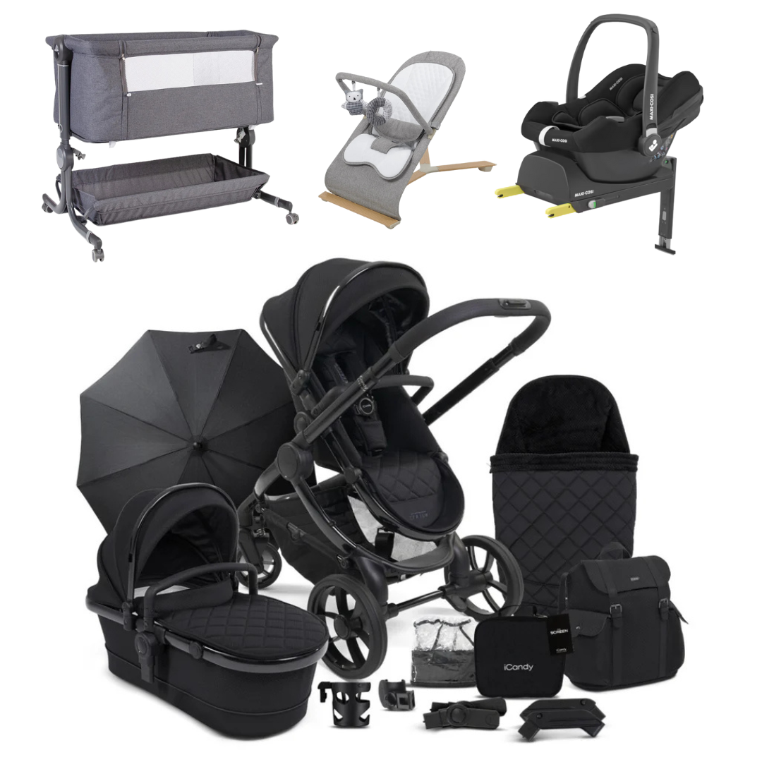 iCandy Peach 7 Essential Bundle, Maxi-Cosi Cabriofix, Bouncer And Bedside Crib