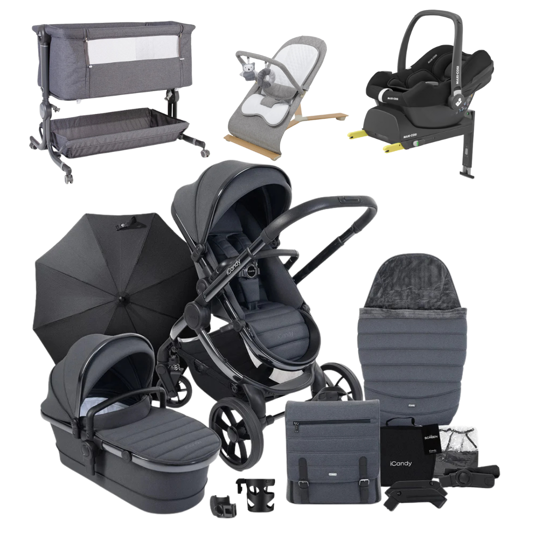 iCandy Peach 7 Essential Bundle, Maxi-Cosi Cabriofix, Bouncer And Bedside Crib
