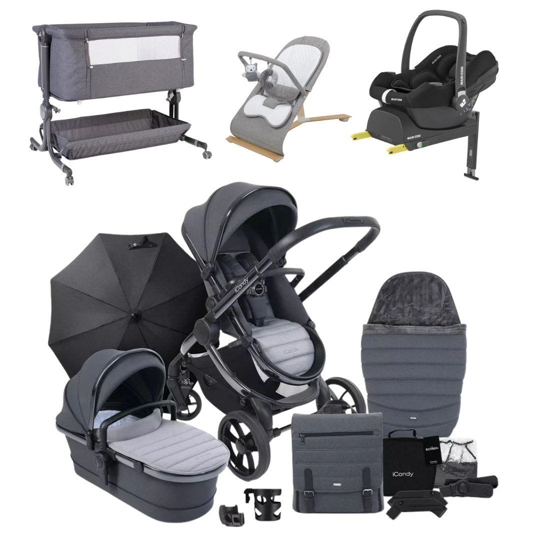 iCandy Peach 7 Essential Bundle, Maxi-Cosi Cabriofix, Bouncer And Bedside Crib
