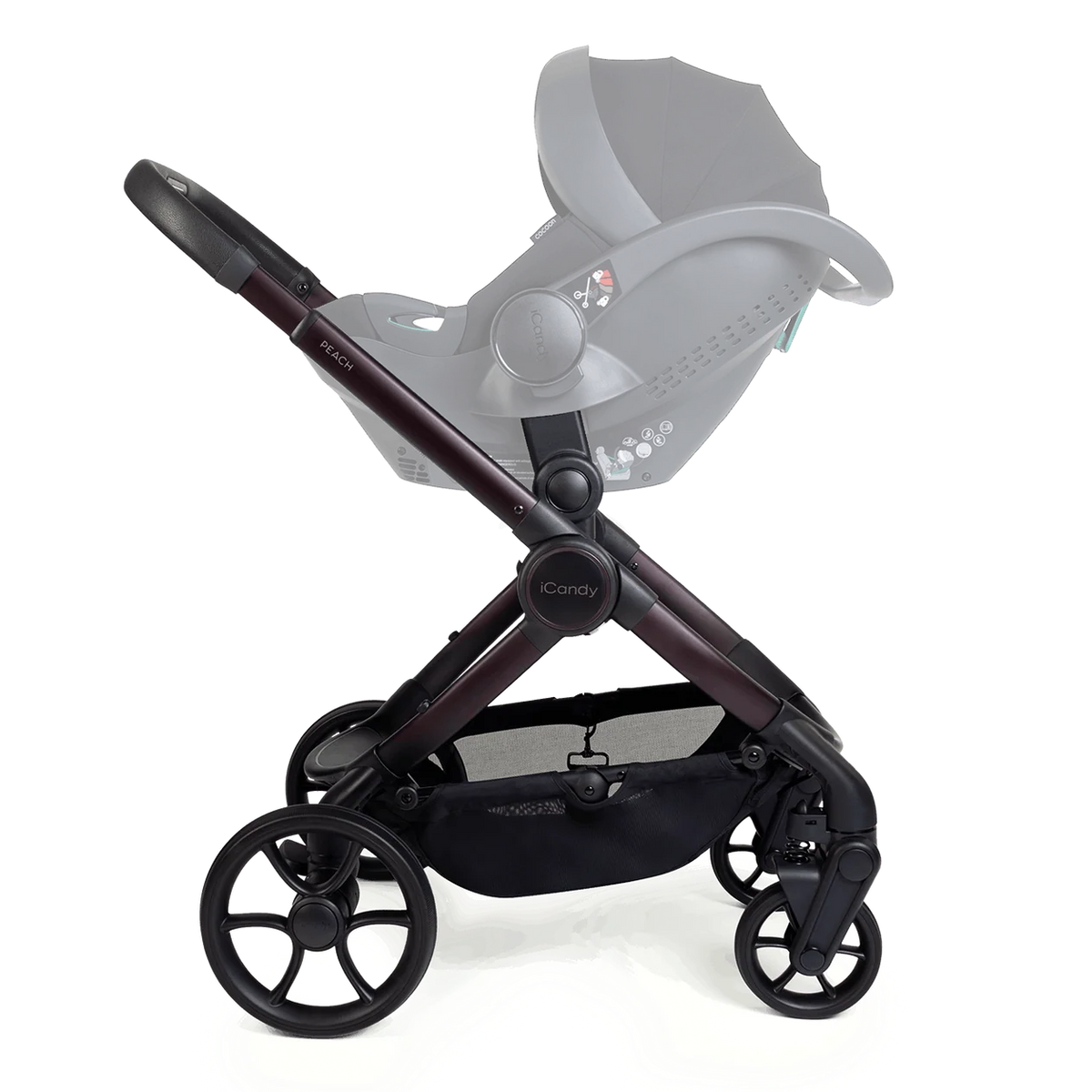 Baby stroller and car seat on a white background