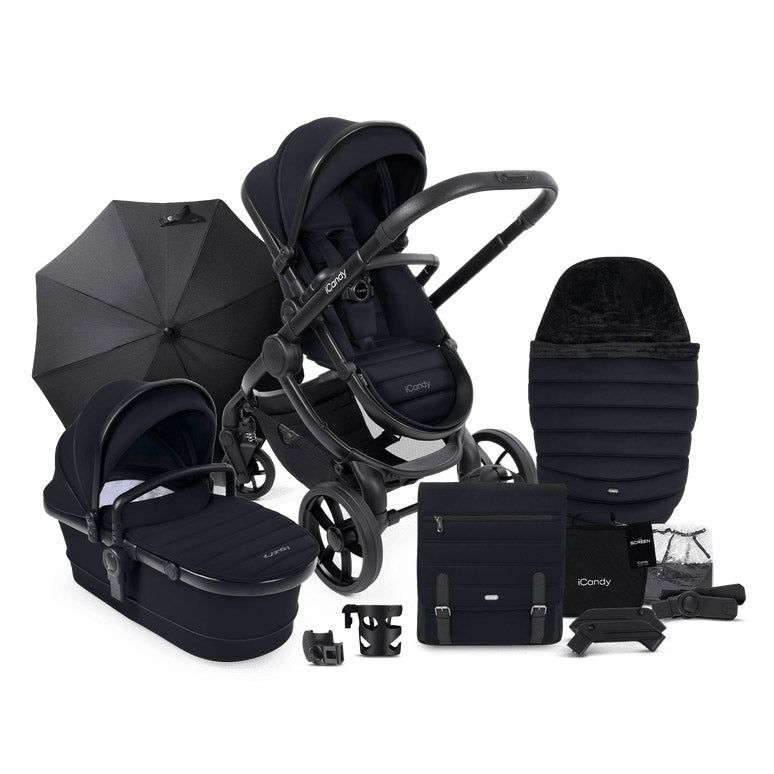 iCandy Peach 7 Pushchair and Carrycot Complete Bundle, Black Edition