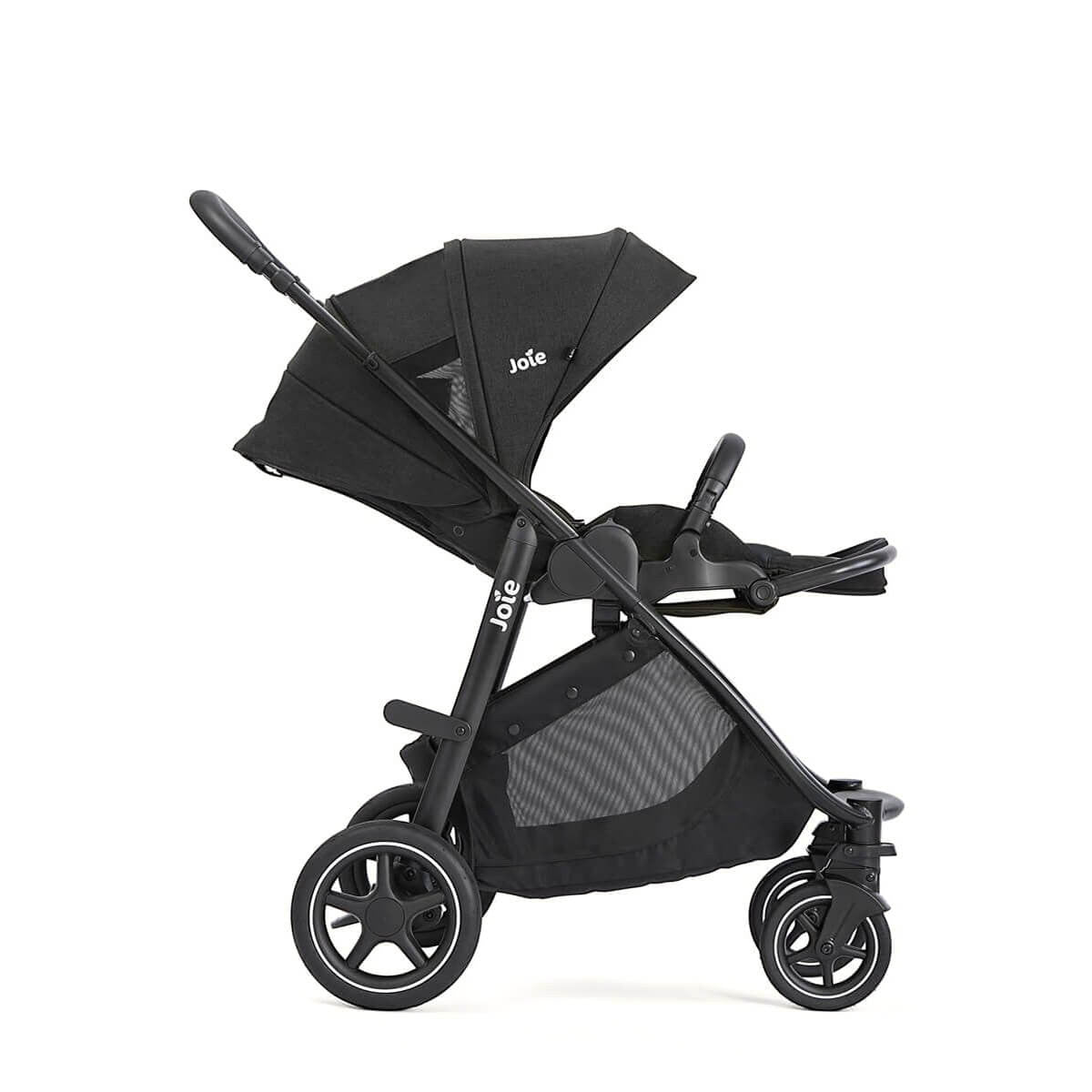 Joie Versatrax On-The-Go Encore 4 Piece Travel System Bundle With Rotating Car Seat, Raven