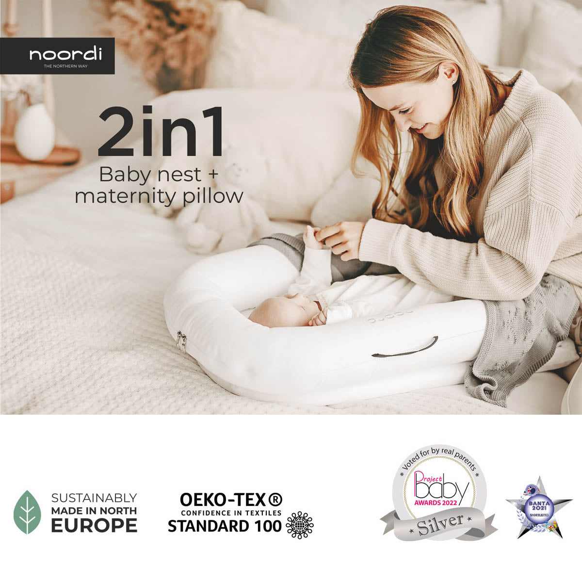 Noordi 2in1 Deluxe Baby Nest + Maternity Pillow