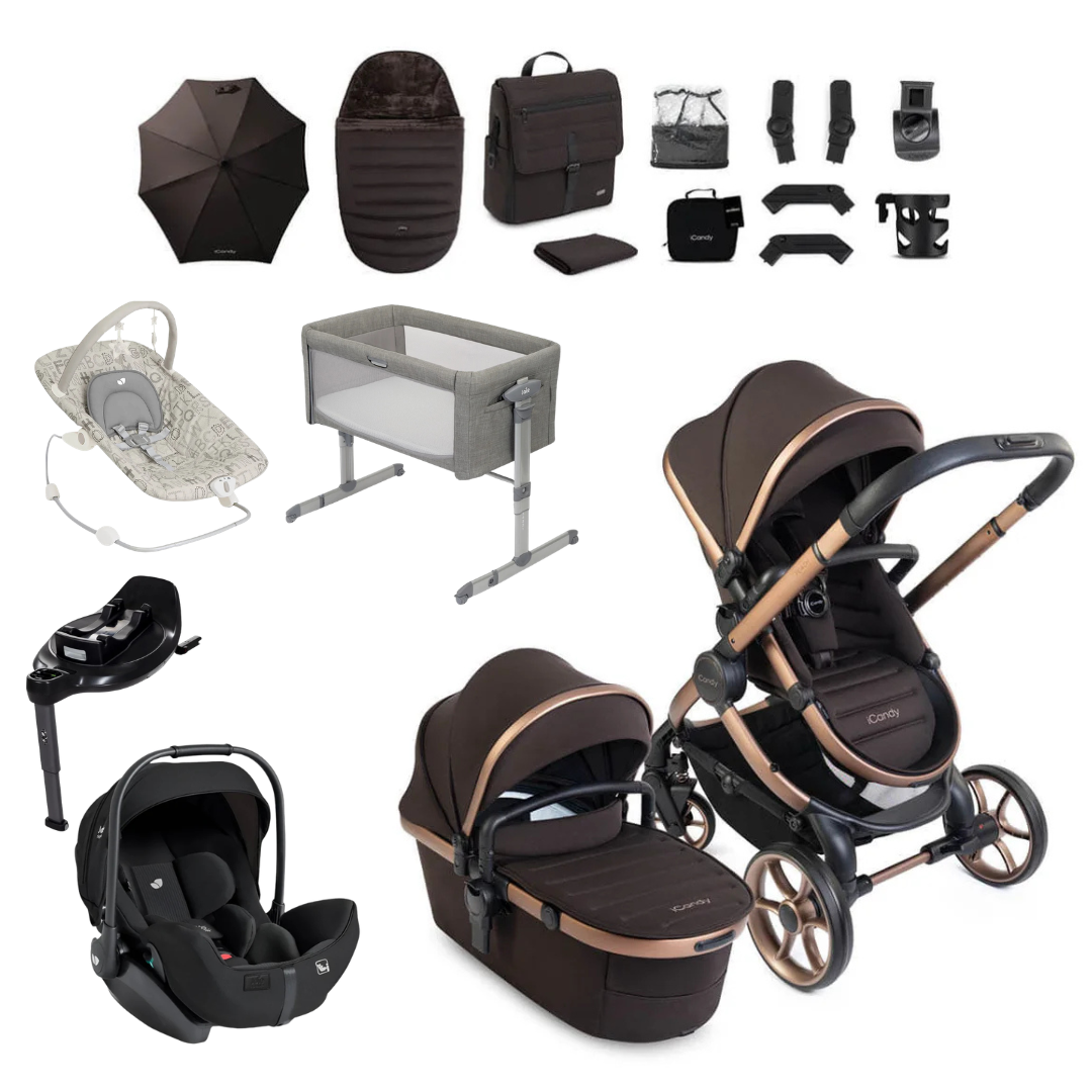 iCandy Peach 8 Essential Bundle With Joie Signature i-Level 360 Car Seat