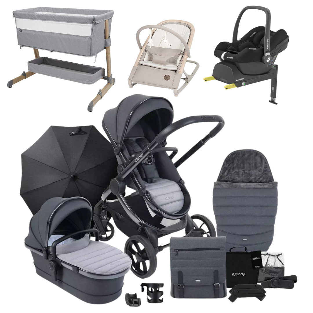 iCandy Peach 7 Premium Bundle With Maxi-Cosi Car Seat And Bouncer And Bedside Crib
