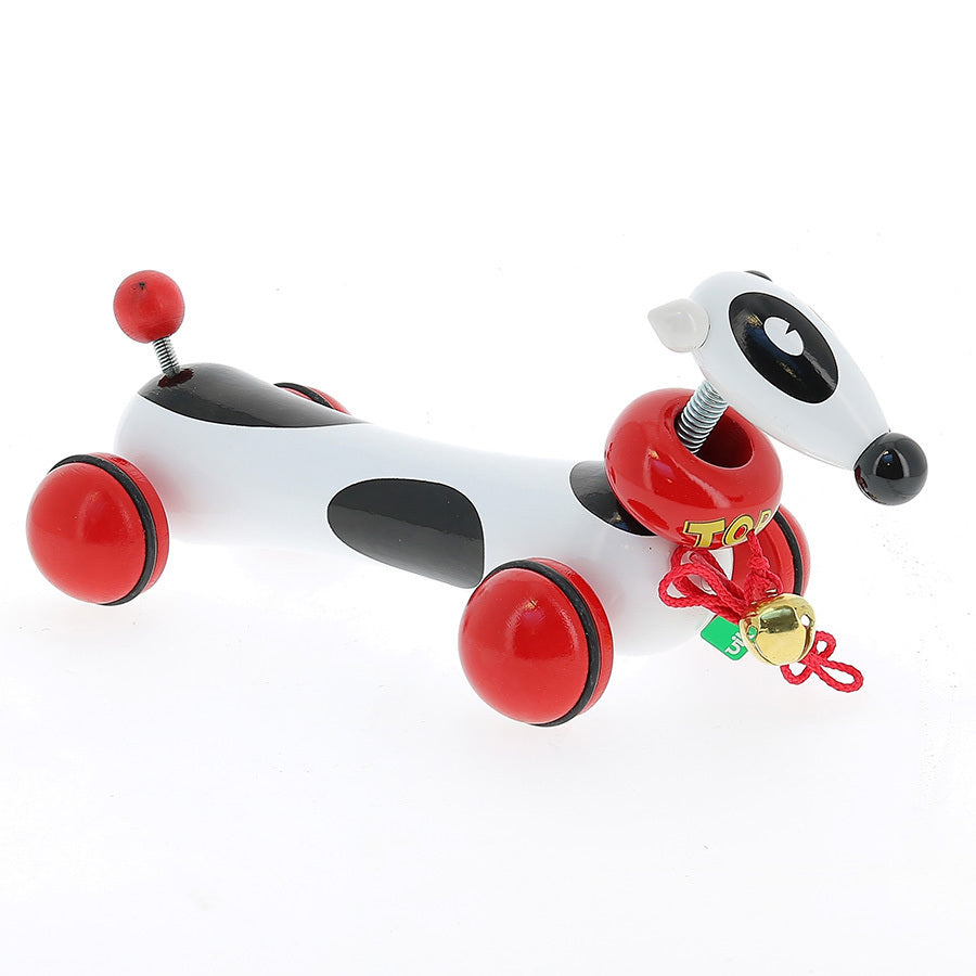 Vilac Wooden Toby The Dog Pull Along Toy, Includes Head and Tail with Springs, Bell