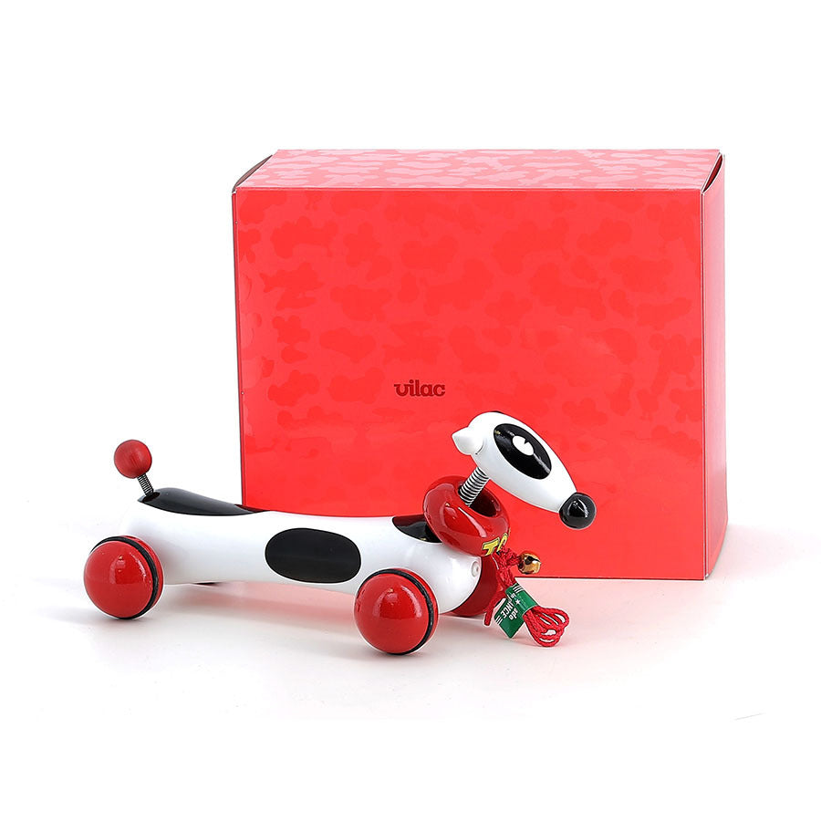Vilac Wooden Toby The Dog Pull Along Toy, Includes Head and Tail with Springs, Bell