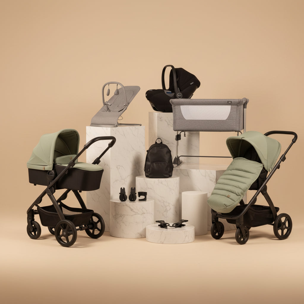 Silver Cross Tide Essential Travel System & Starter Nursery Bundle, Sage On Black
