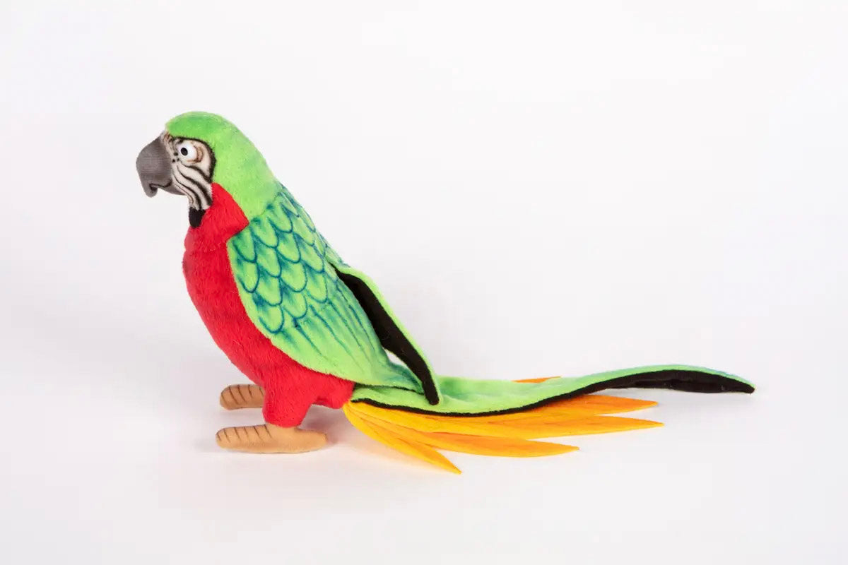 Hansa Green Parrot with Red Breast Standing Plush Toy, 30 cm