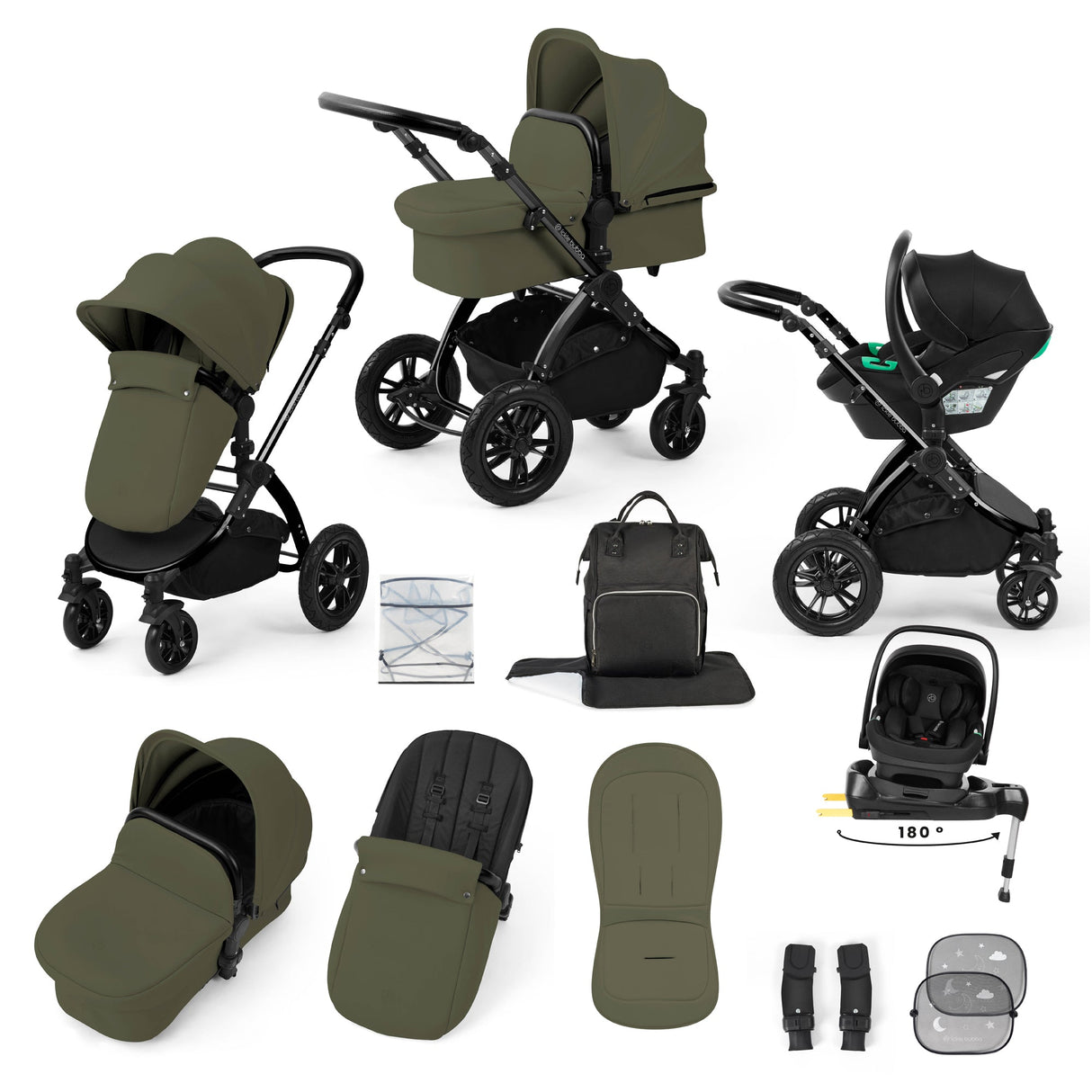 Ickle Bubba Stomp Luxe 12 Piece Travel System with i-Size Nimbus 180° Spin Car Seat & ISOFIX Base