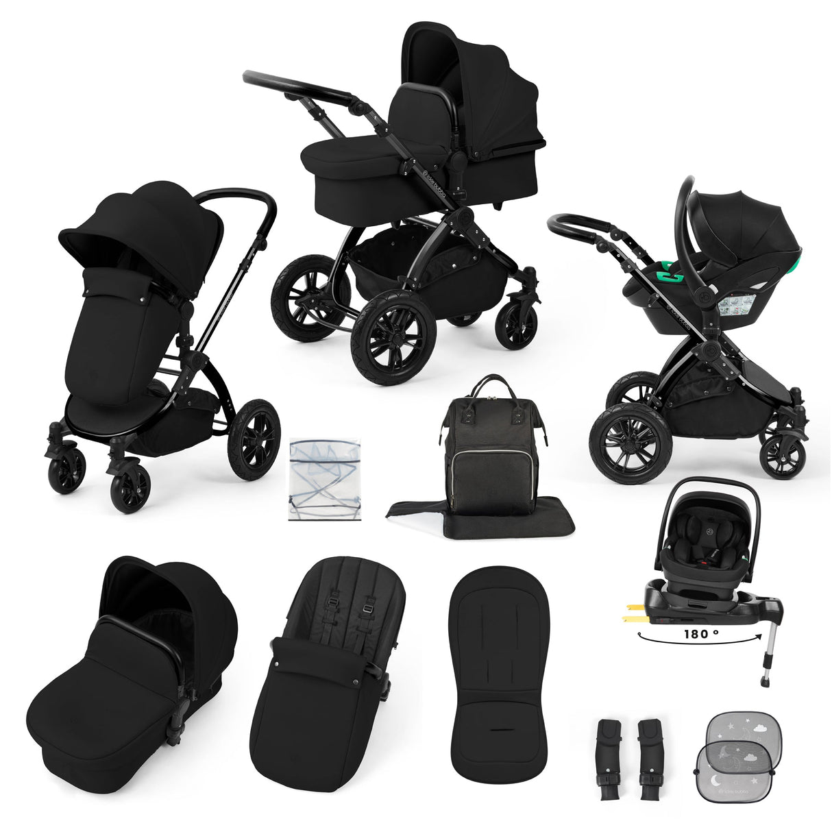 Ickle Bubba Stomp Luxe 12 Piece Travel System with i-Size Nimbus 180° Spin Car Seat & ISOFIX Base