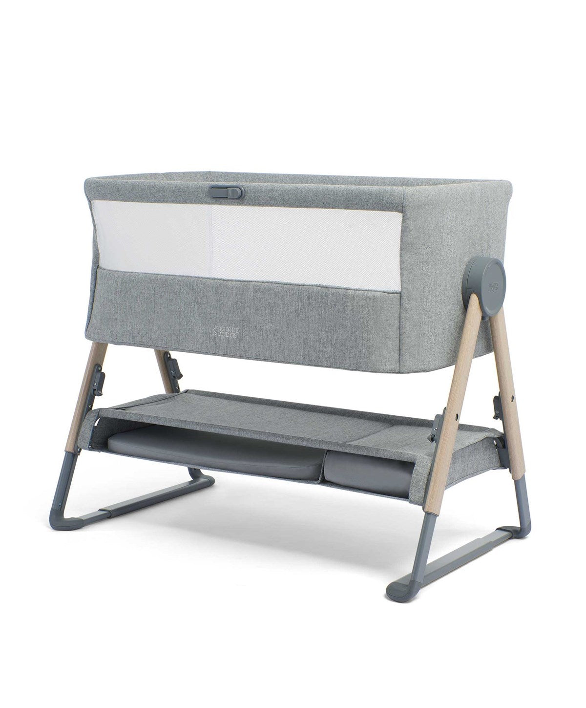 Mamas & Papas Lua Bedside Crib & Mattress Protector Bundle, Grey