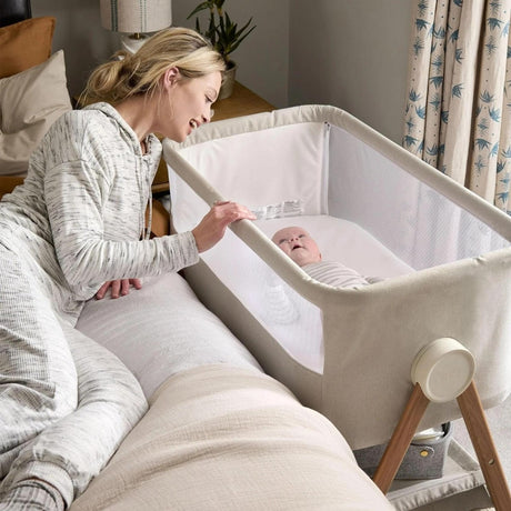 Mamas & Papas Lua Bedside Crib & Mattress Protector Bundle, Fawn