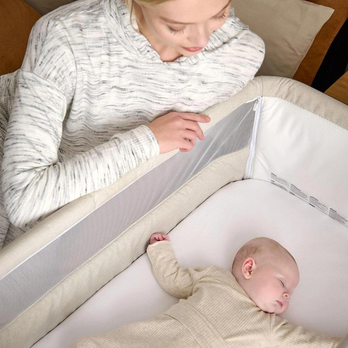 Mamas & Papas Lua Bedside Crib & Mattress Protector Bundle, Fawn