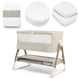 Mamas & Papas Lua Bedside Crib & Mattress Protector Bundle, Fawn