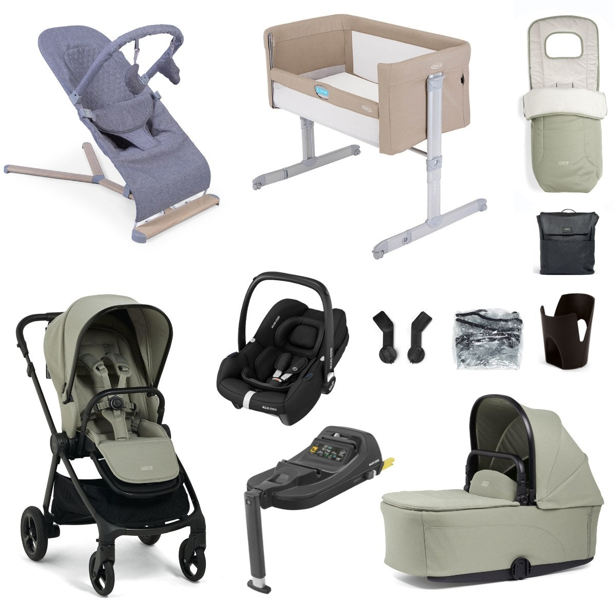 Mamas & Papas Vardo Essential Travel & Nursery Bundle, Sage