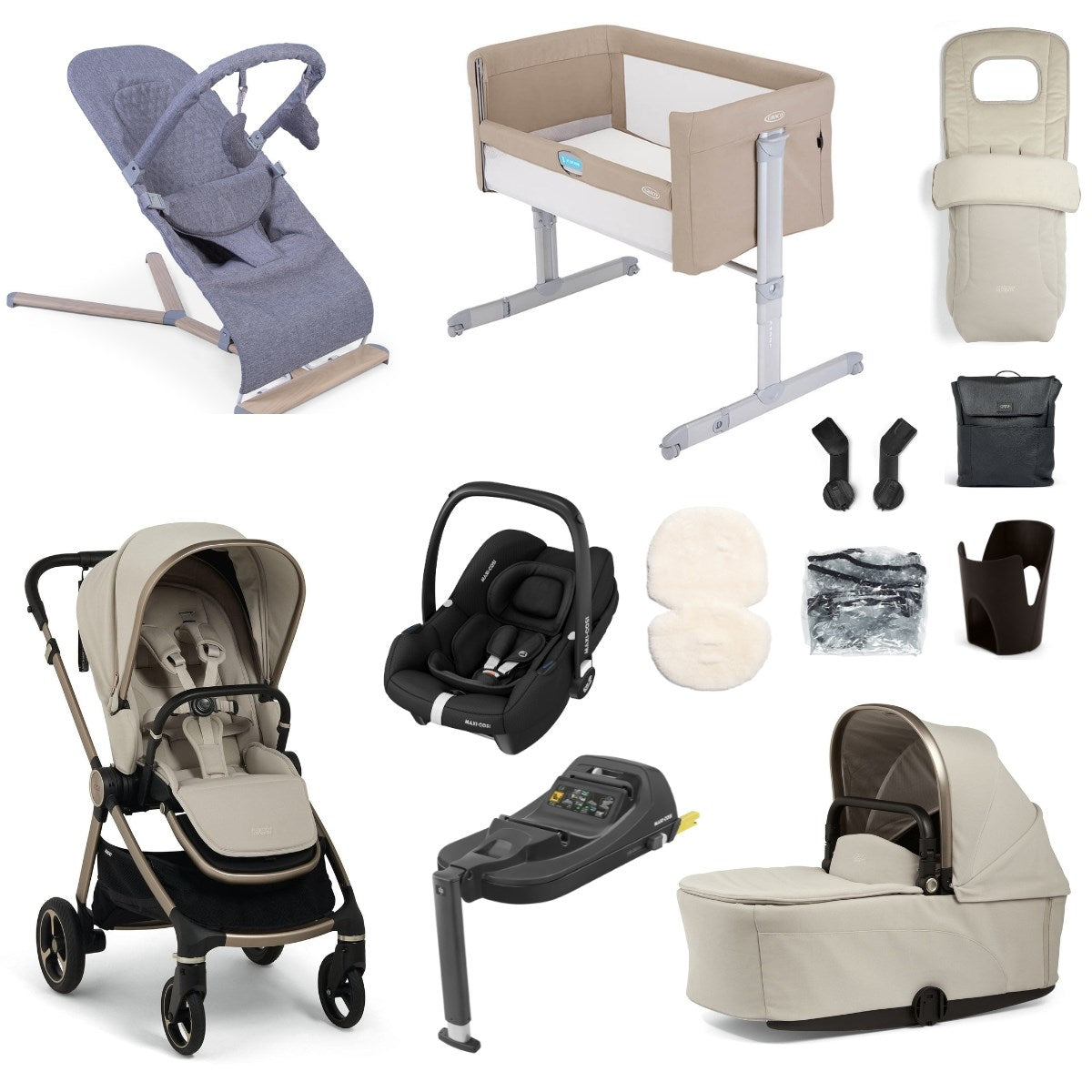 Mamas & Papas Vardo Essential Travel & Nursery Bundle, Shell