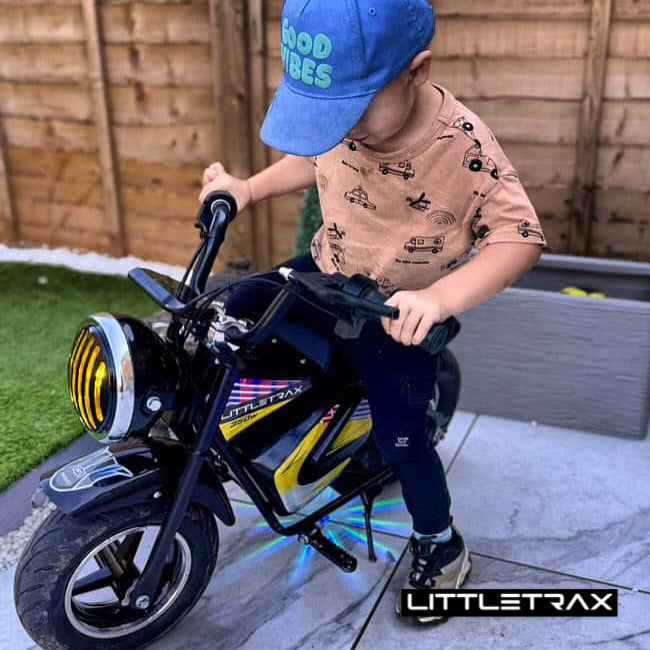 Littletrax 350W Kids Electric Bike – Ages 3 to 12+ ride on mini monkey bike - 3 speed, Bluetooth music, horn, lights, 36v