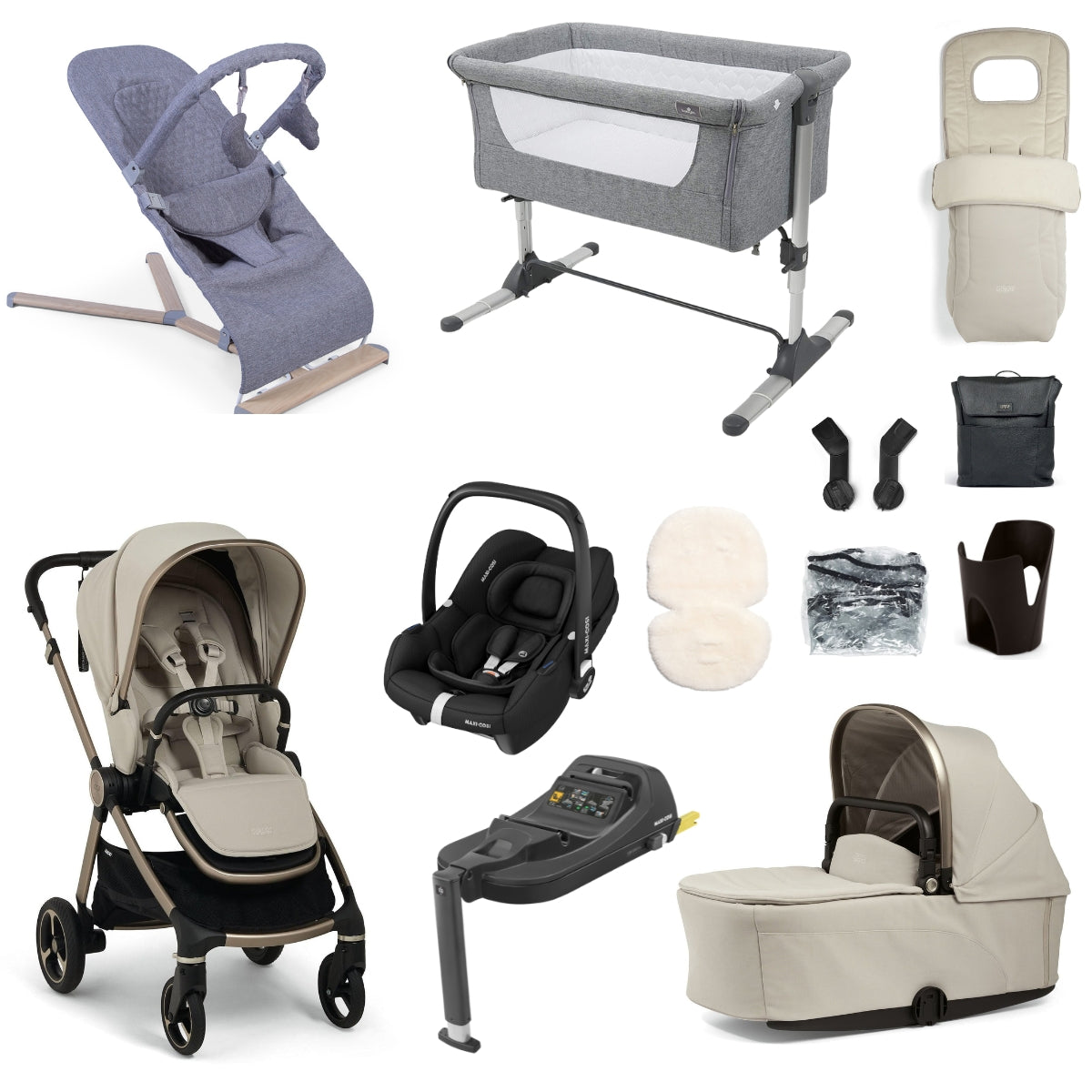 Mamas & Papas Vardo Essential Travel & Nursery Bundle, Shell