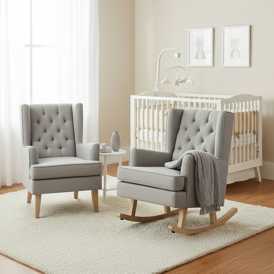 Johnston's Soothe Easy Deluxe Nursery Chair & Rocker – 2-in-1 Nursing & Feeding Chair, Grey