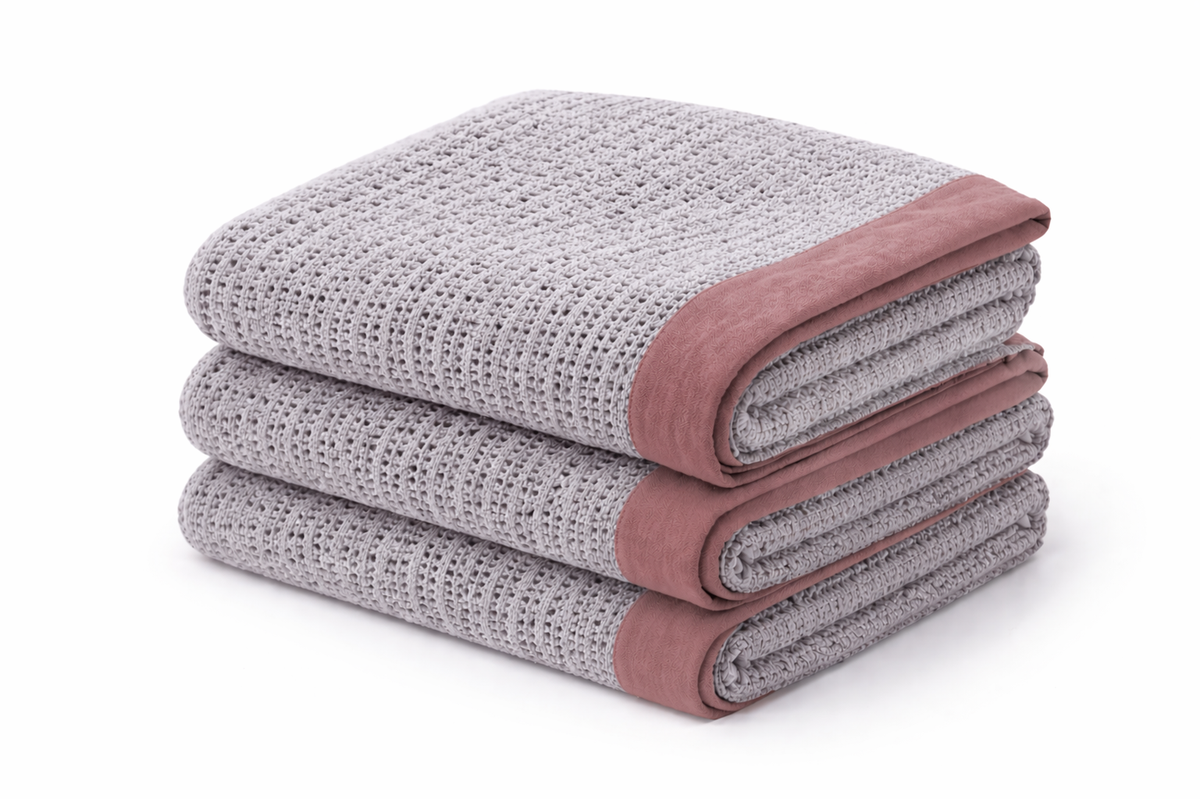 Giggle Baby - Organic Cotton Pram Blanket - Grey / Russett Trim 90x70cm.