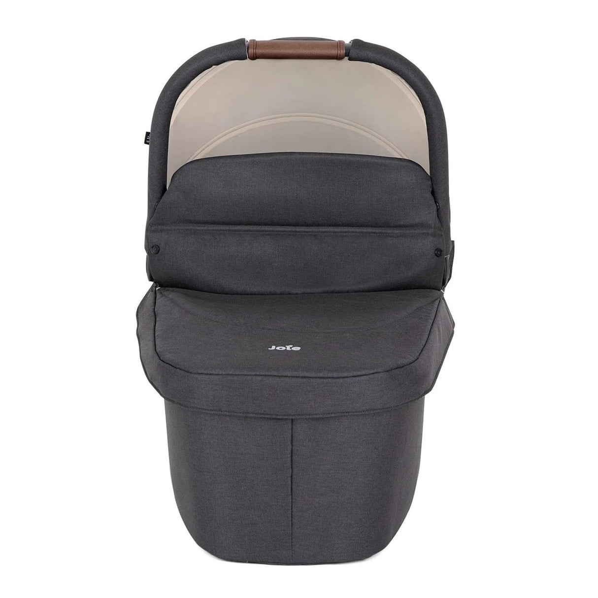 Gray baby carrier with beige interior on a white background