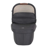 Gray baby carrier with beige interior on a white background