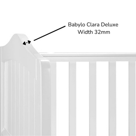 Babylo Exclusive Clara Deluxe 32mm Solid Wooden Ends- Cot Bed White