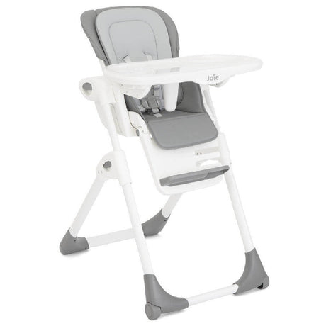 Gray and white high chair on a white background