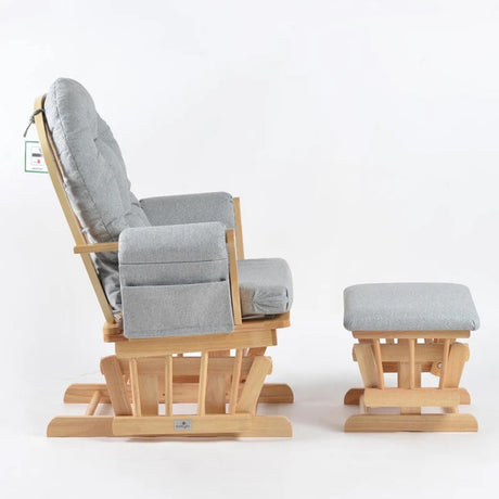 Babylo Brompton Glider & Footstool Grey Suedette/Natural Wood
