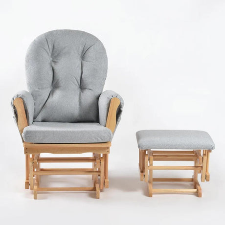 Babylo Brompton Glider & Footstool Grey Suedette/Natural Wood