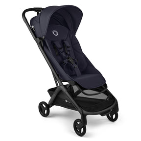 Navy blue stroller on a white background