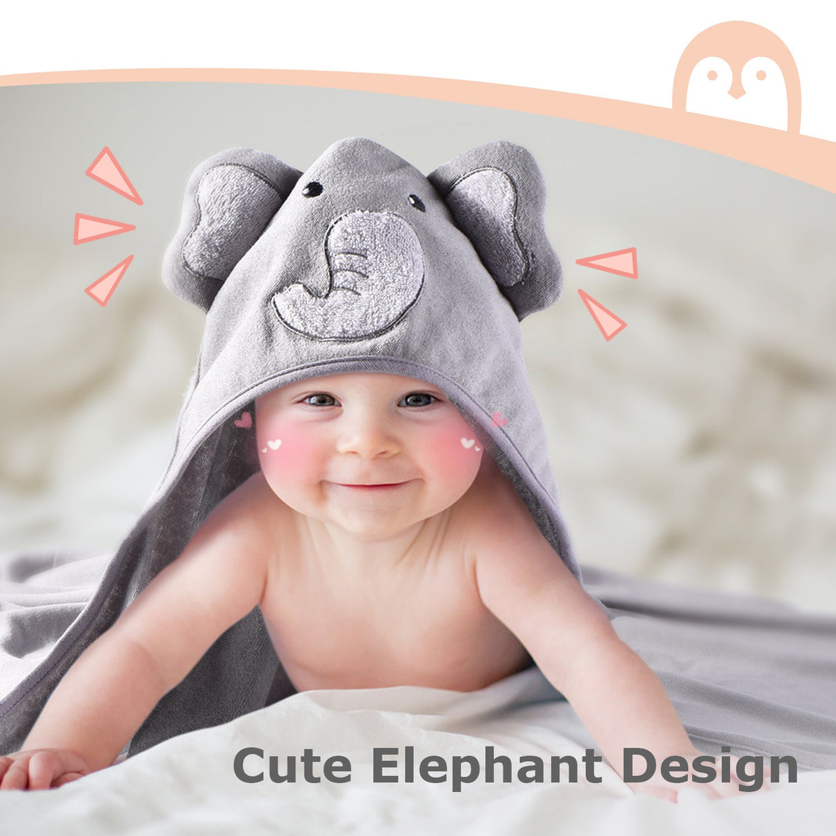 Momcozy Baby Hooded Towel Includes 2 x Hooded towels and 6 cloths Grey/white