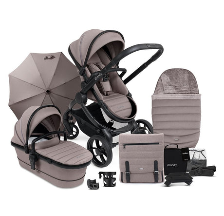iCandy Peach 7 Complete Luxury Single to Double Pushchair & Travel System Ready Bundle, Porcini