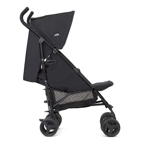 Black stroller with canopy on a white background