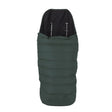 Green sleeping bag with black hood on a white background