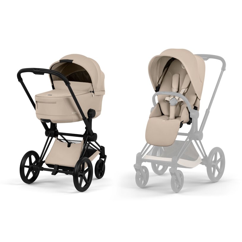 Cybex Priam Comfort Matt Black incl. Foldable Carry Cot Cozy Beige/beige