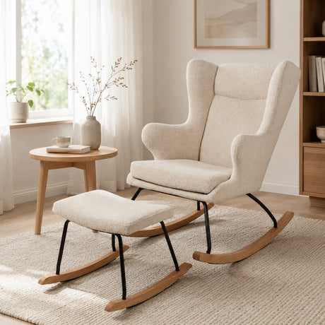 Nested Roma nursing chair and footstool - Natural boucle