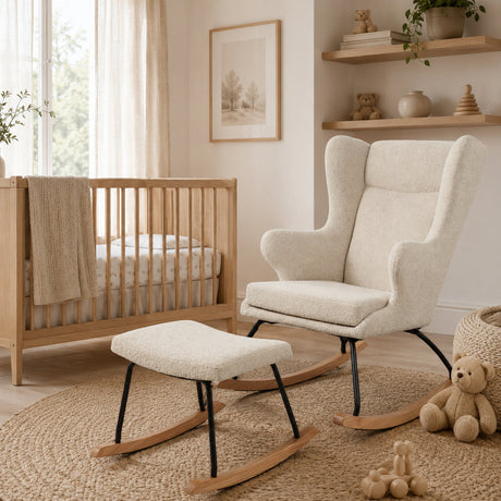 Nested Roma nursing chair and footstool - Natural boucle