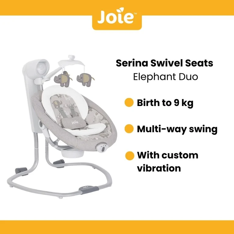 Joie Serina Swivel Multi-Motion Baby Swing with 6 Speeds & Vibration - Elephant Duo