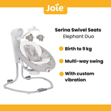 Joie Serina Swivel Multi-Motion Baby Swing with 6 Speeds & Vibration - Elephant Duo